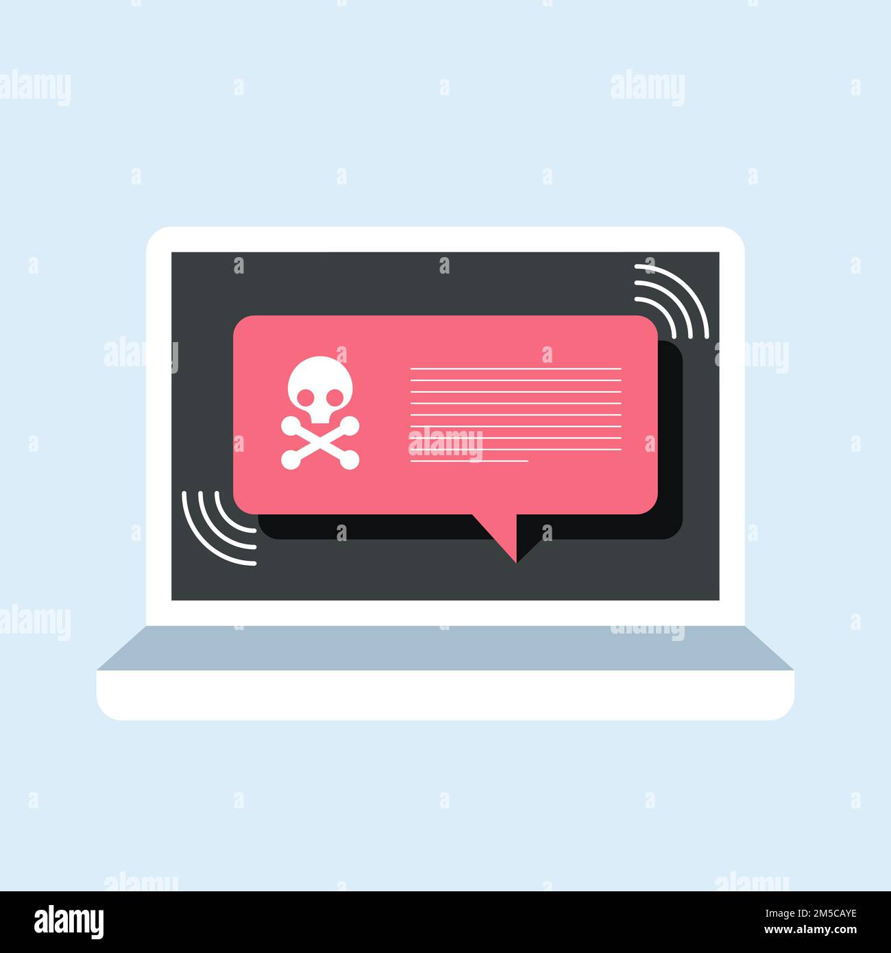 Warnmeldung über Laptop-Vektor, Malware-Konzept, Spam-Daten, Internetfehler bei Betrug, unsichere Verbindung, Online-Betrug, Virus Stock Vektor