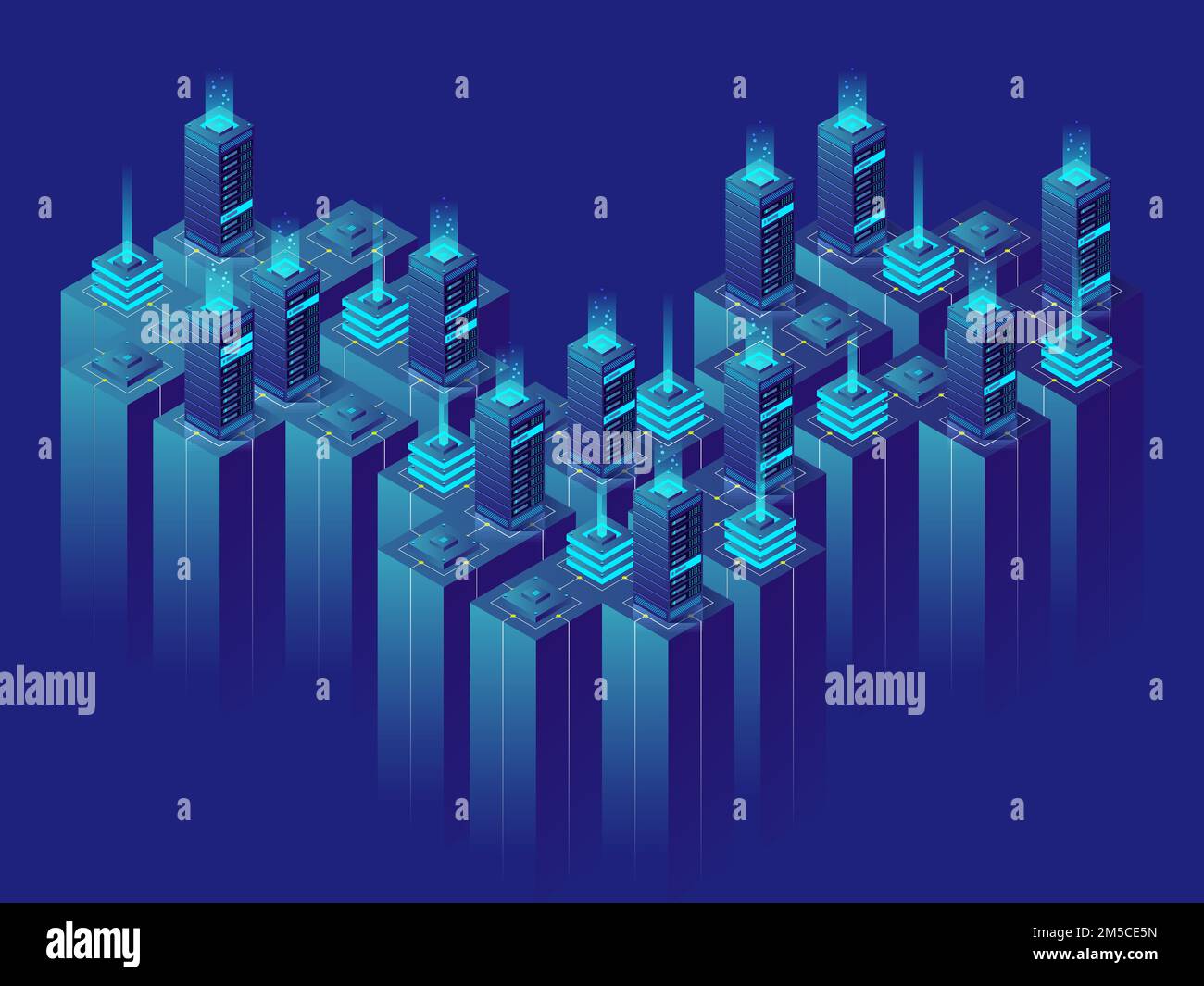 Isometrisches 3D-Vektorkonzept des Rechenzentrums im Serverraum Stock Vektor