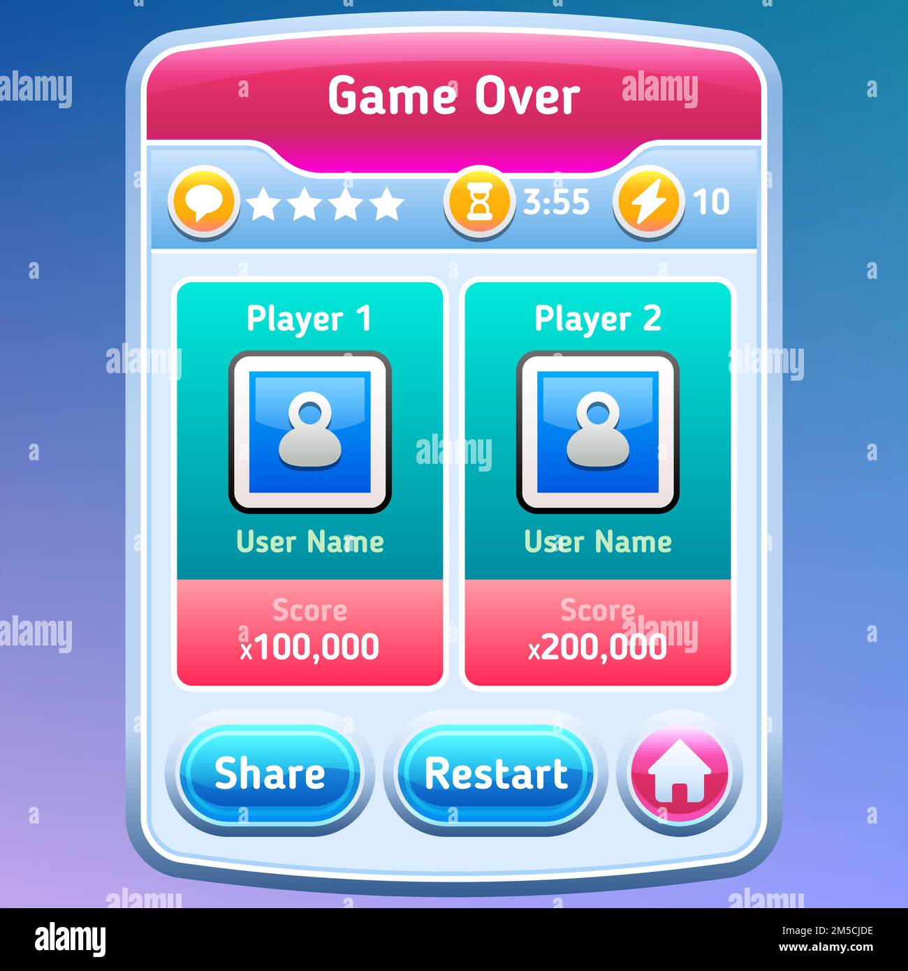 Spiel-UI. Spiel über Bildschirm. Vector eps 10. Stock Vektor