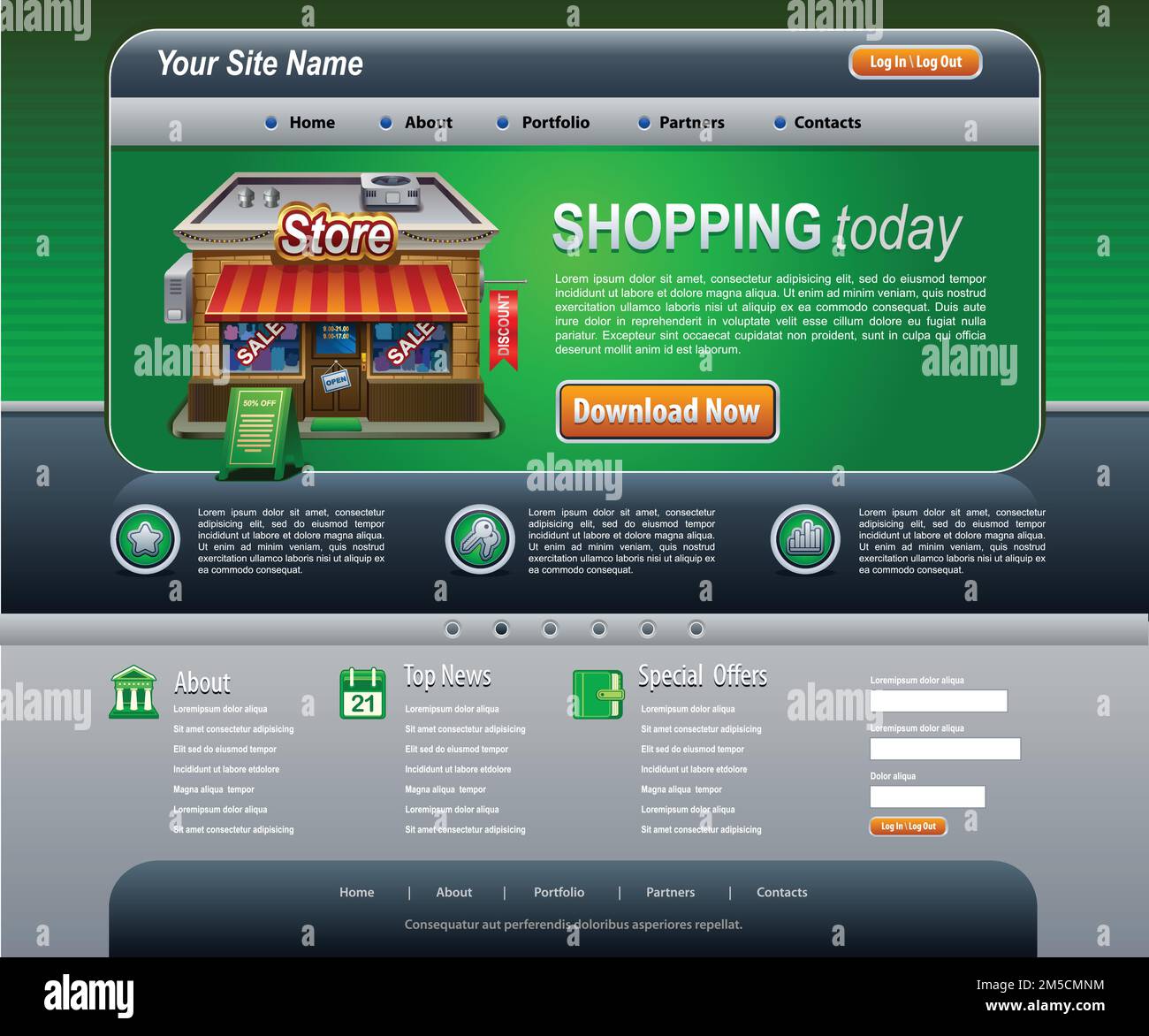 Dunkelgrüne Vorlage Für Webdesign-Website-Elemente Stock Vektor