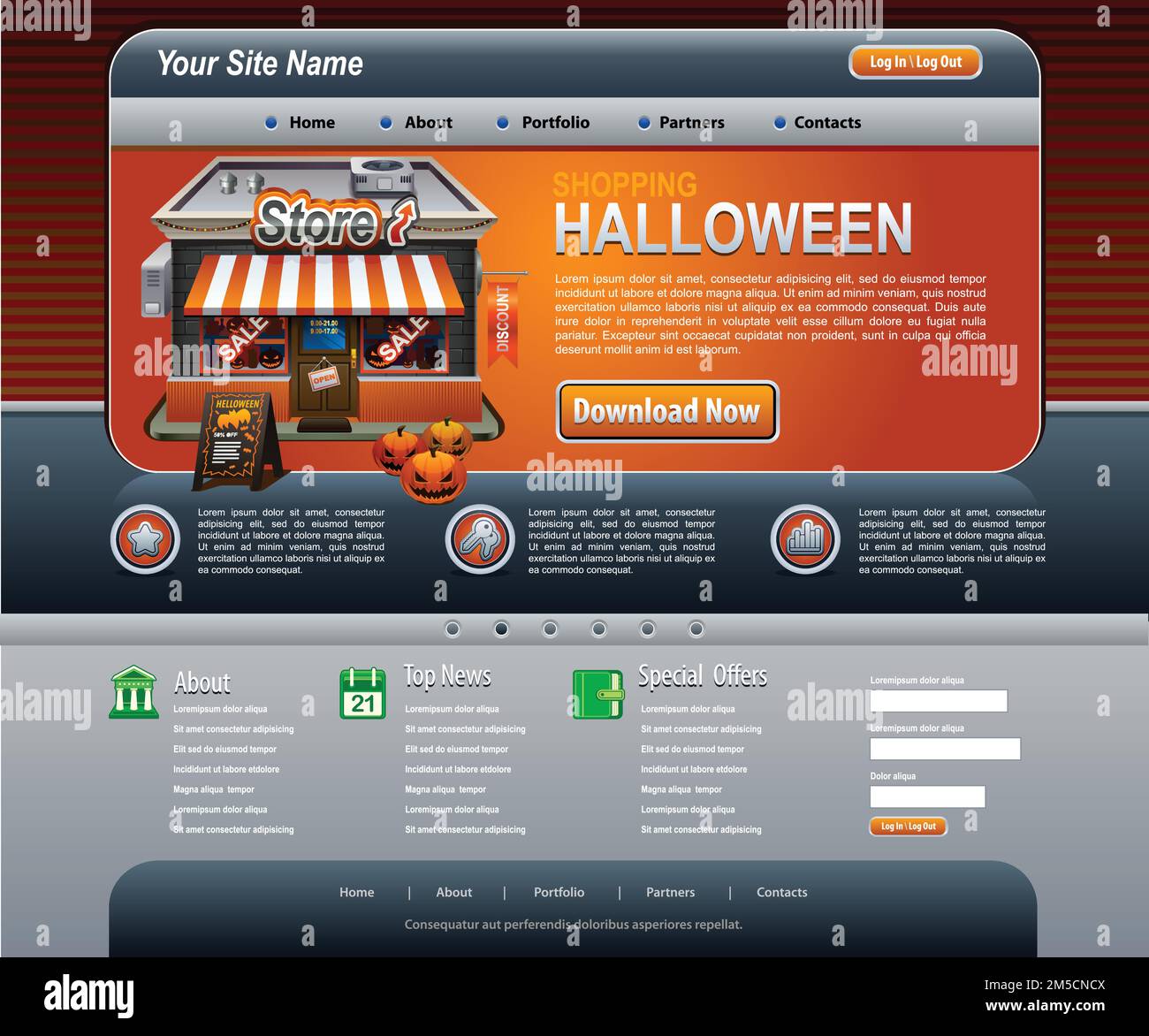 Vorlage Für Halloween-Website-Elemente In Dunkelorange Stock Vektor