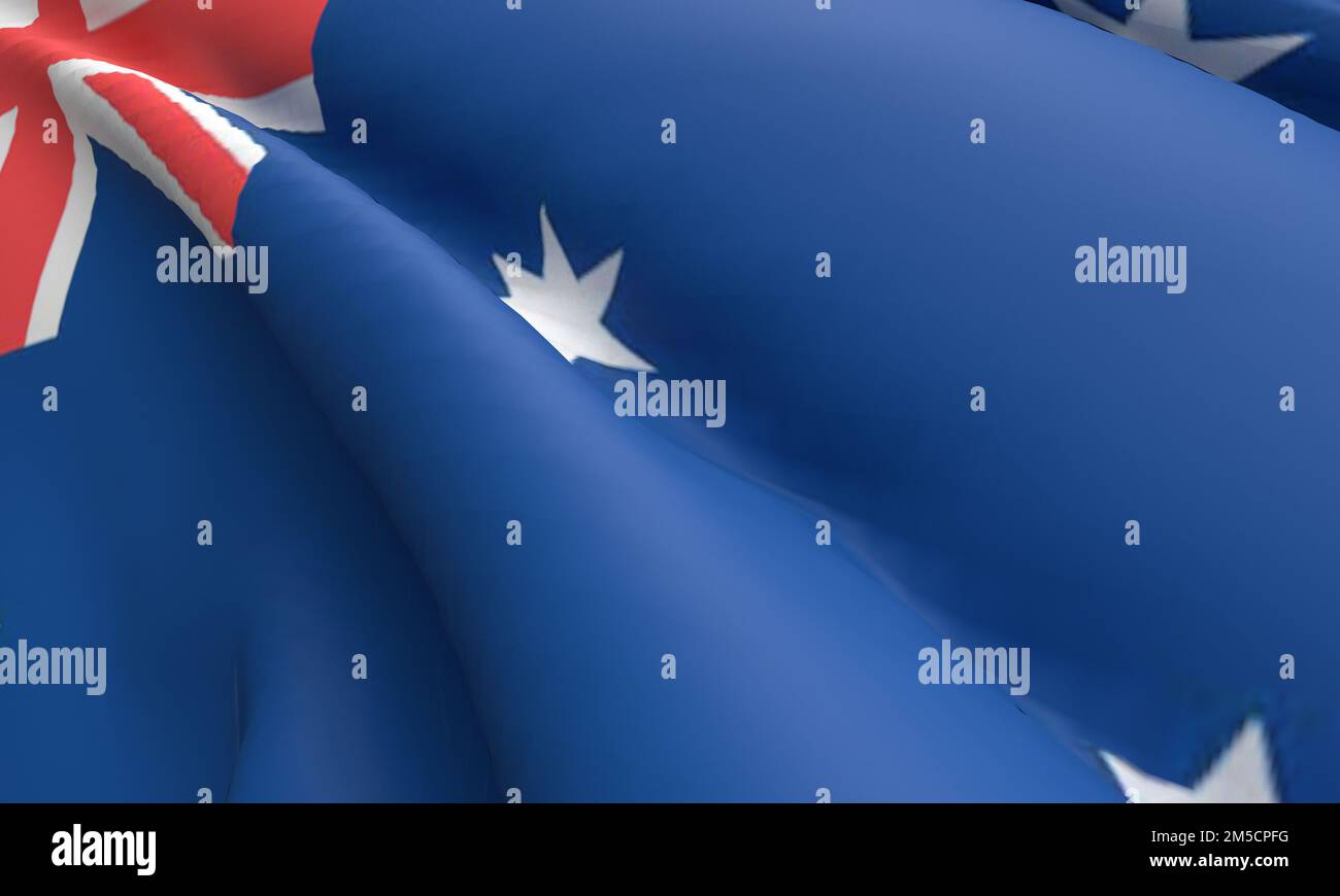 Australien Flaggenstaat Nation 26 Zwanzigsechs januar Monat blau roter Stern Waving Symbol Dekoration Zierstück Freiheit Patriotismus Emblem Regierung Celebra Stockfoto