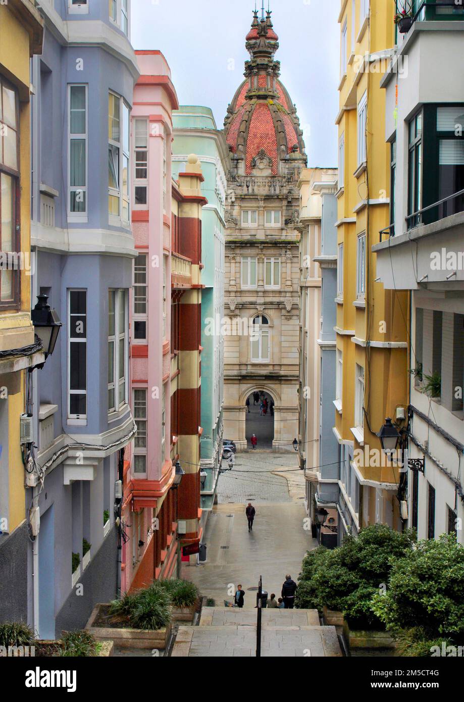 Treppe neben dem María Pita Platz in Der Stadt A Coruña (Spanien) Stockfoto