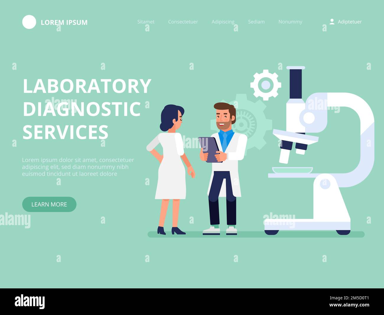 Labordiagnostik. Medizinische Werkzeuge. Farbige Vektorgrafik in flacher Ausführung für die Anzeige in klinischen Diagnosezentren oder Labors. Stock Vektor