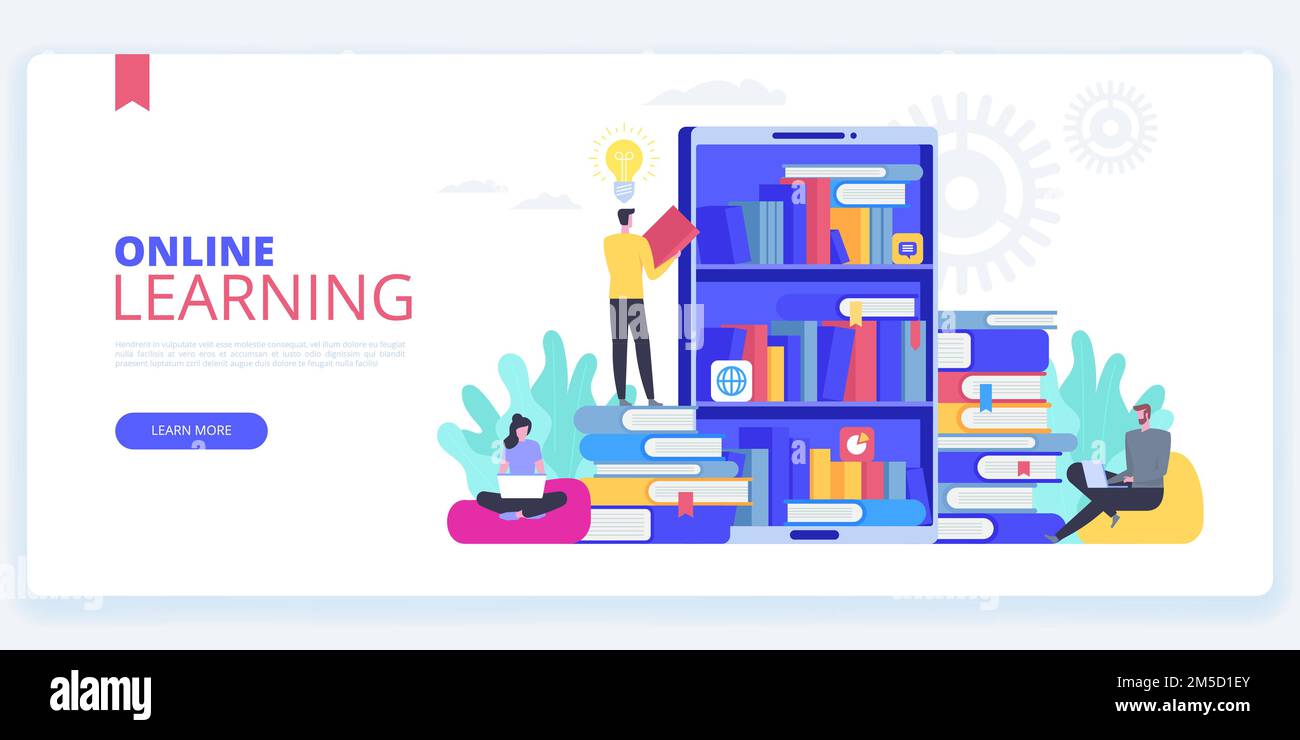 Online-Schulungskonzept. E-Learning, Fernkurse, Tutorials Vektordarstellung. Landing-Page-Vorlage. Einfach zu bearbeiten und anzupassen. Stock Vektor