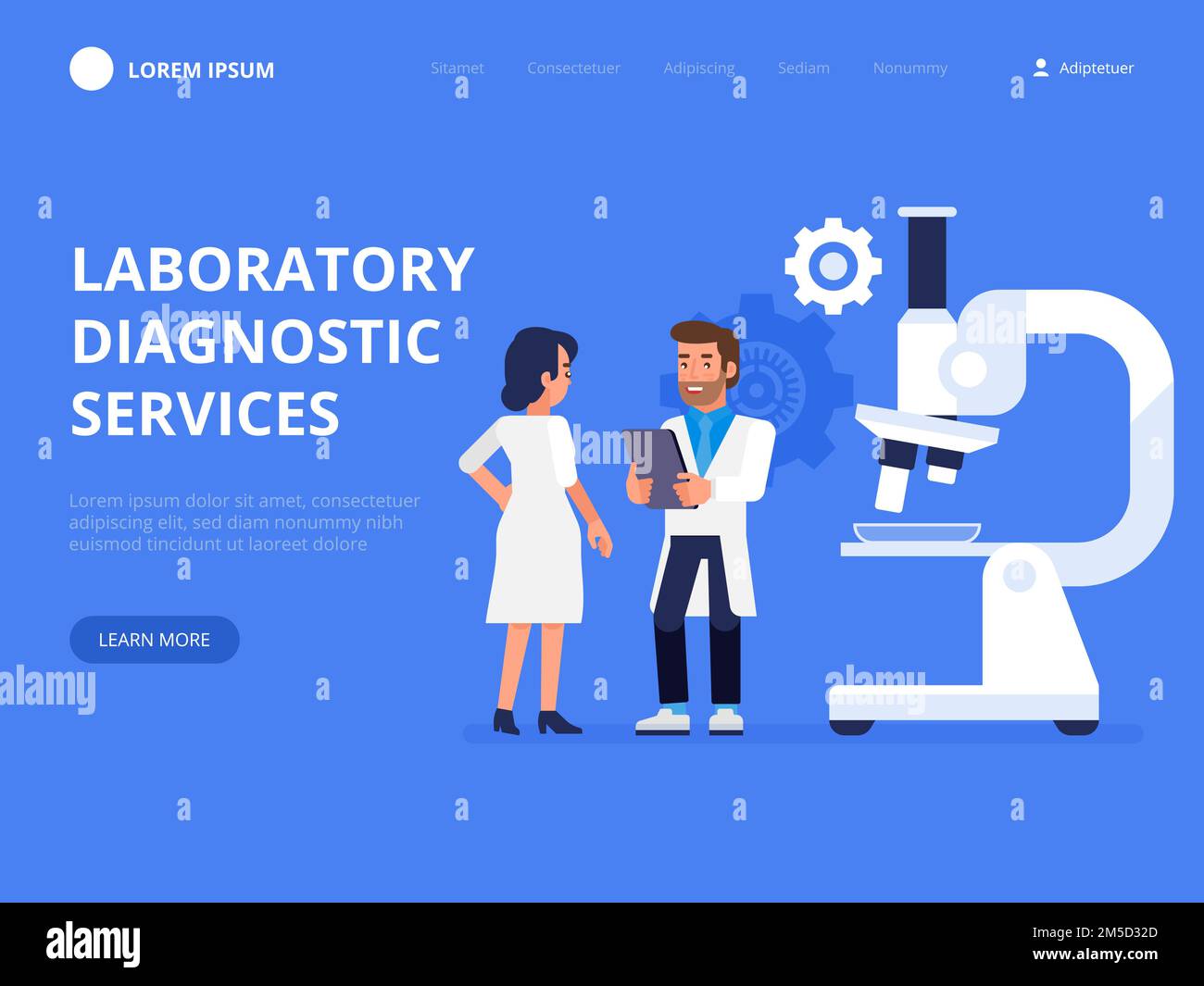 Labordiagnostik. Medizinische Werkzeuge. Farbige Vektorgrafik in flacher Ausführung für die Anzeige in klinischen Diagnosezentren oder Labors. Stock Vektor