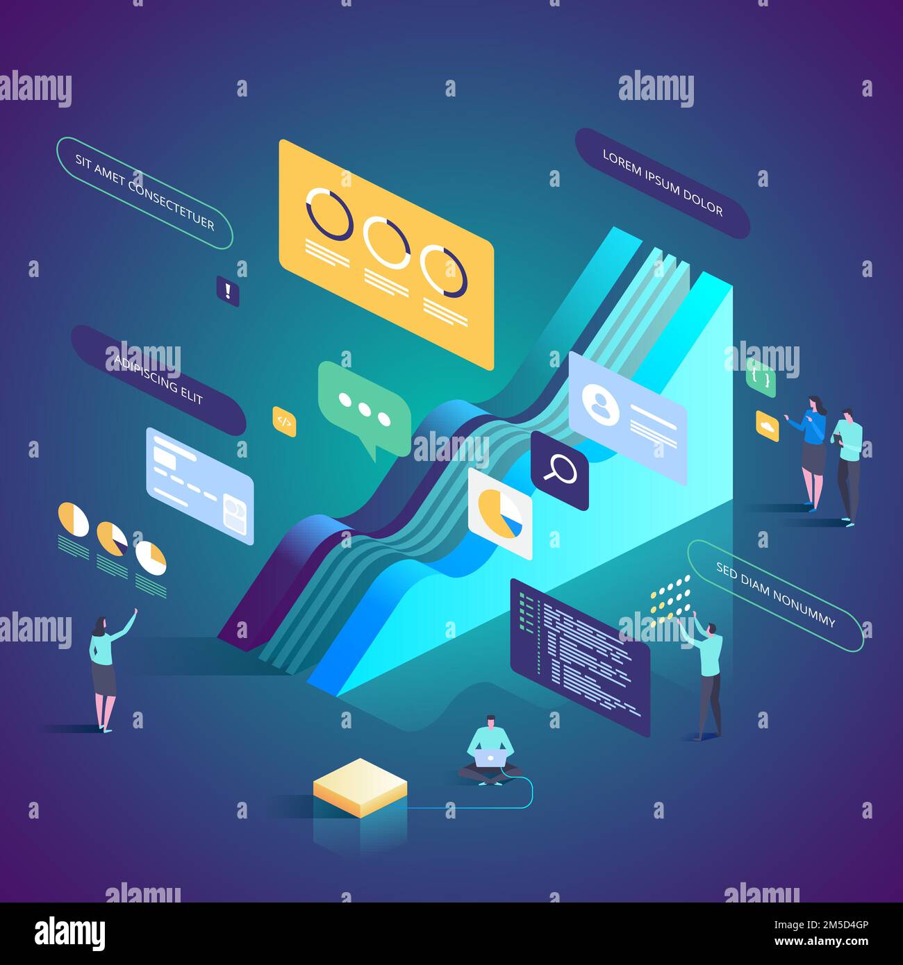 Expertenteam für Datenanalyse und Consulting Services. Isometrische Vektordarstellung für Landing-Page, Webdesign, Banner und Präsentation. Stock Vektor