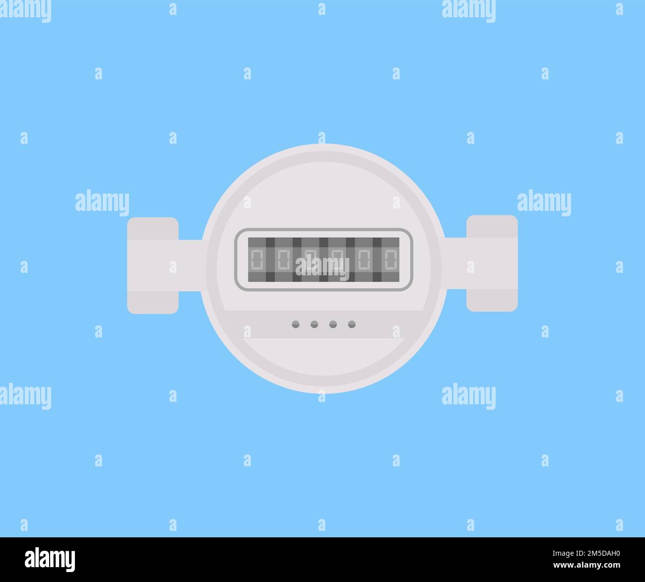 Wasserzähler, Logo des Wasserzählers. Kanalisationssystem, Anlagentechnik. Wasserzähler am Rohr und versiegelter Vektor. Stock Vektor