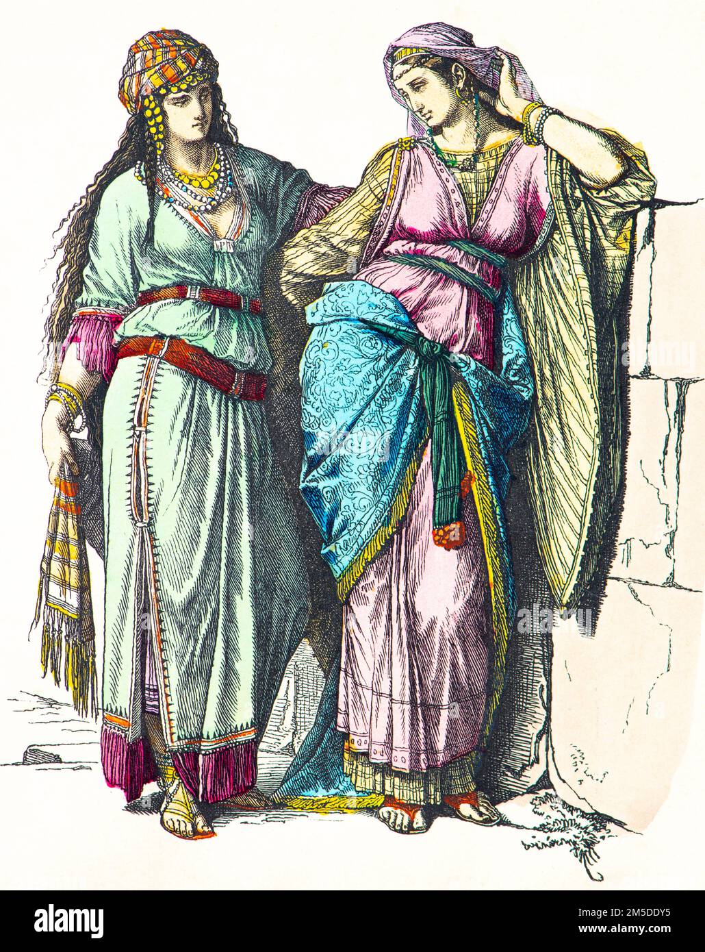 Historische Kostüme dreier jüdischer Frauen, farbige historische Illustration, Münchener Bilderbogen, München 1890 Stockfoto