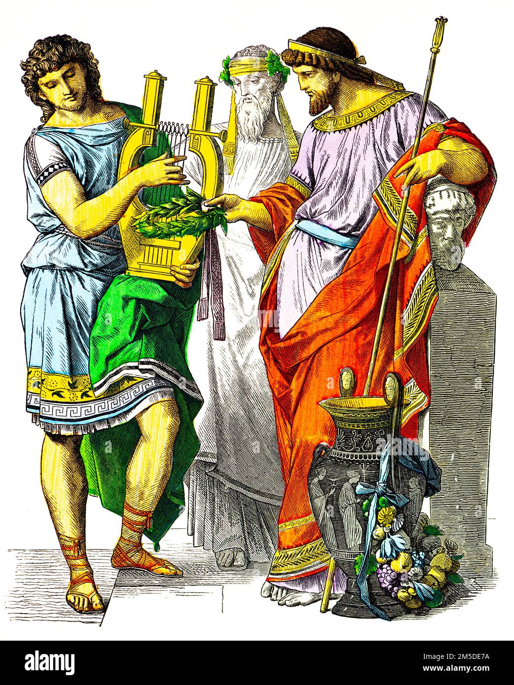 Historische Kostüme des Griechen der Antike, farbige historische Illustration, Münchener Bilderbogen, München 1890 Stockfoto