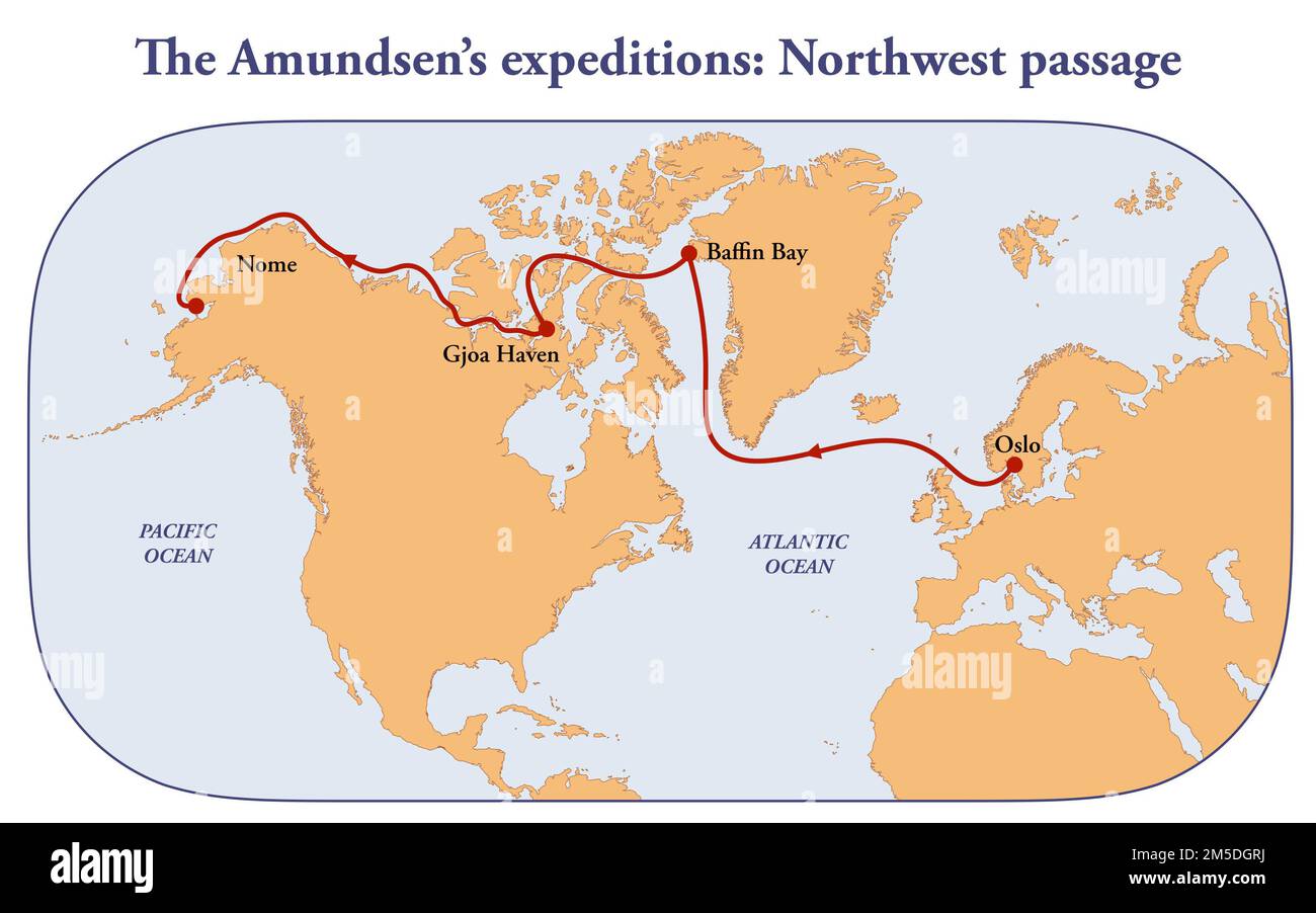 Karte der Roald-Amundsen-Expedition zur Nordwestpassage Stockfoto