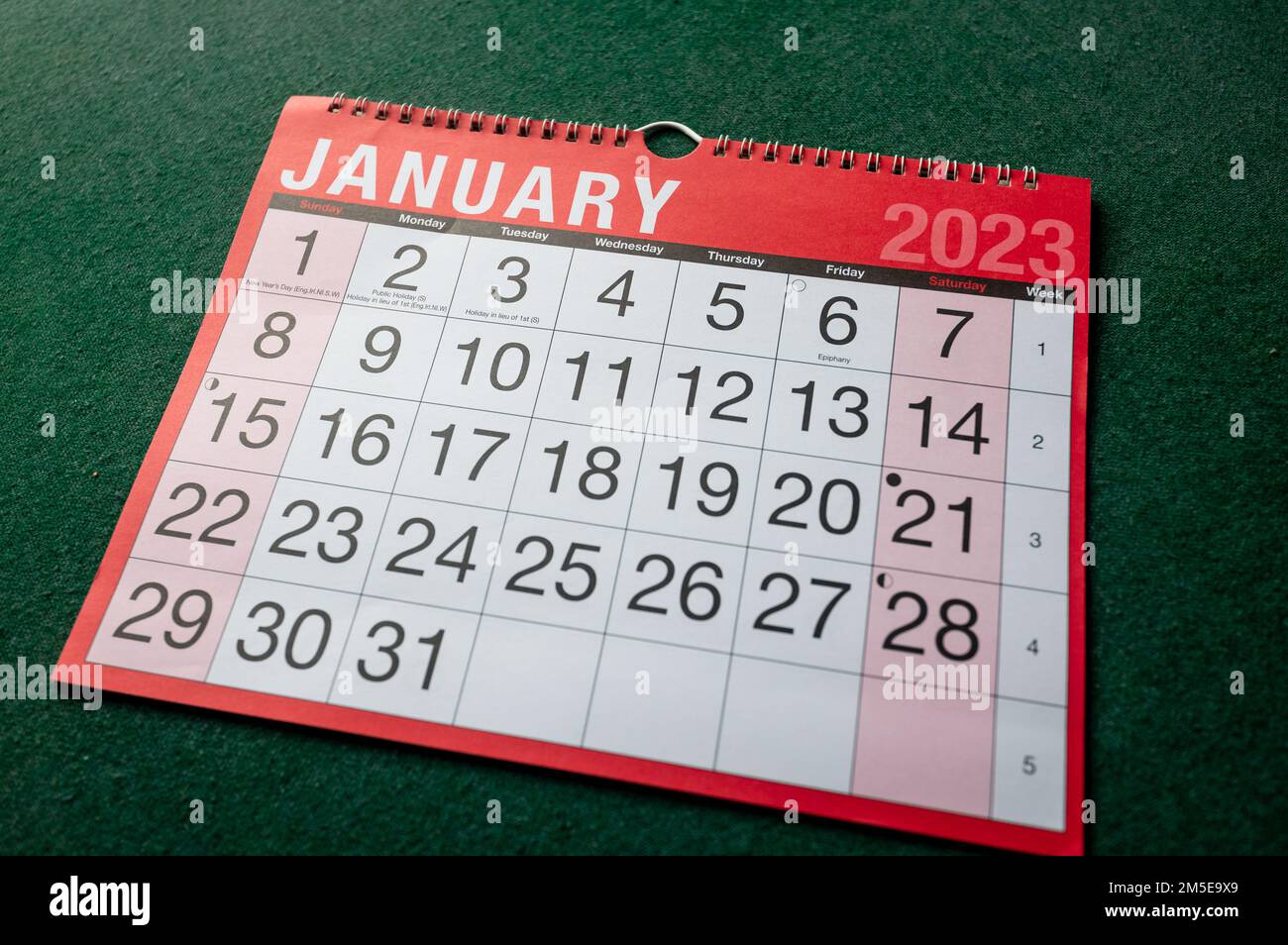 Kalender 2023, Januar, Monatsplaner für Wand und Schreibtisch. Stockfoto