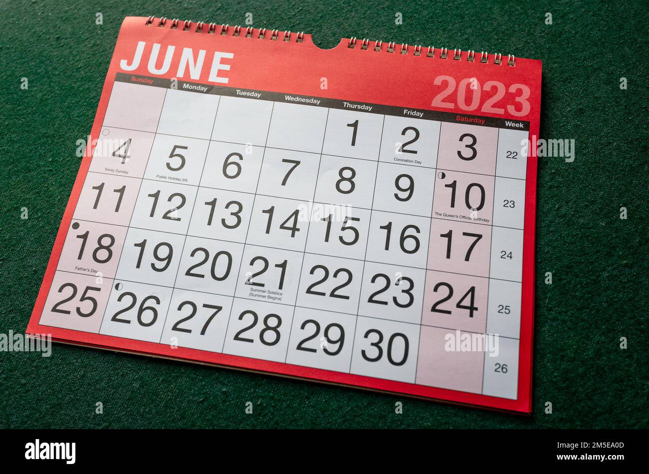 Kalender 2023, Juni, Monatsplaner für Wand und Schreibtisch. Stockfoto