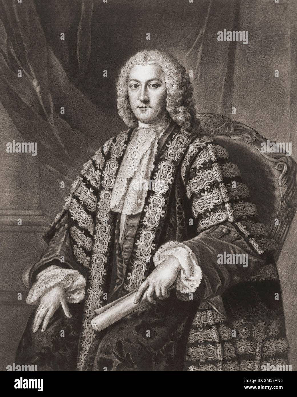 Henry Bilson-Legge, 1708-1764. Ein englischer Staatsmann, der dreimal Schatzkanzler war. Von einem Abdruck von Richard Houston nach dem Gemälde von William Hoare. Stockfoto