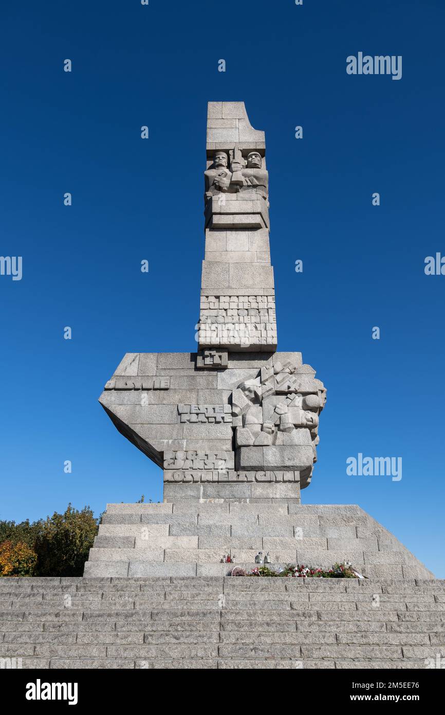Die Westerplatte in Danzig, Polen, das Denkmal für die Verteidiger der Küste im Jahr 1939, das Kriegsdenkmal erinnert an die polnischen Verteidiger des Militärs Stockfoto