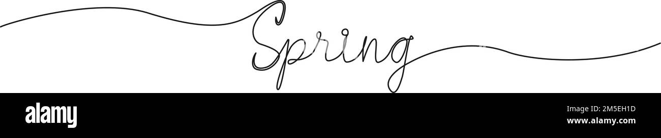 Durchgehende einzeilige Zeichnung des Wortes SPRING, Strichgrafiken-Vektordarstellung Stock Vektor