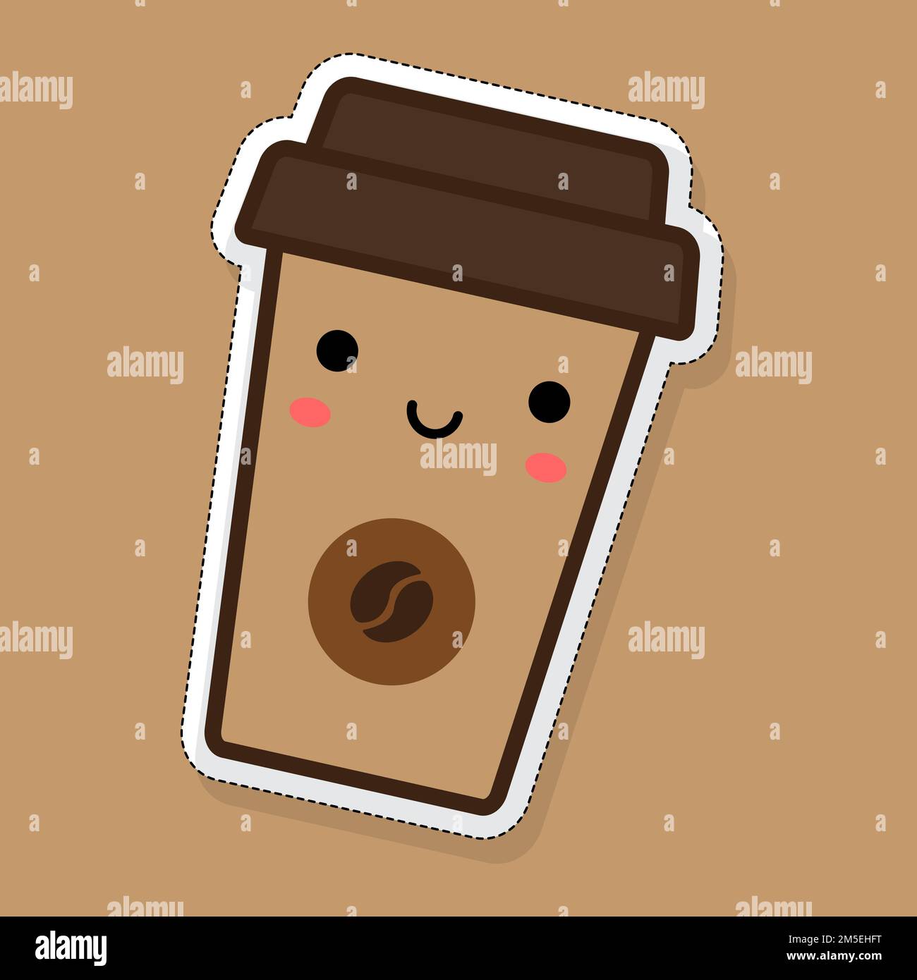 Aufkleber eines süßen Cartoon-Kaffeeglases. Vektordarstellung. Stock Vektor