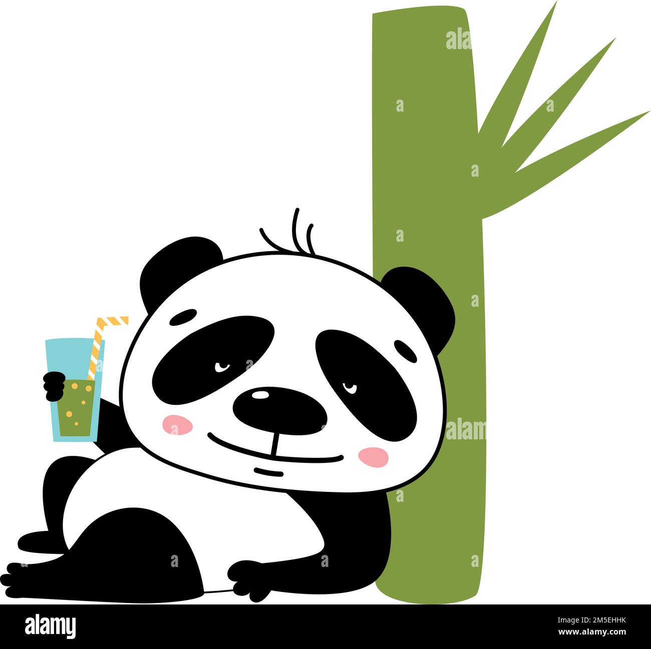 Ruhender Panda mit Trinkglas. Komischer Cartoon-Bär Stock Vektor