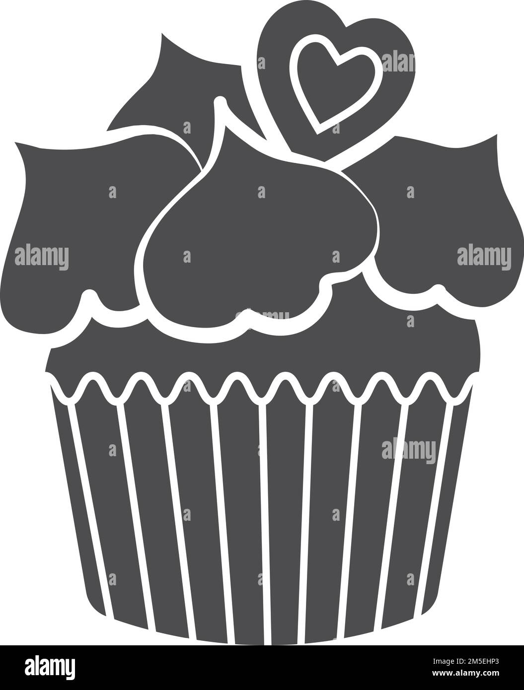 Süßer Cupcake mit Herzbonbons. Schwarze Muffin-Silhouette Stock Vektor