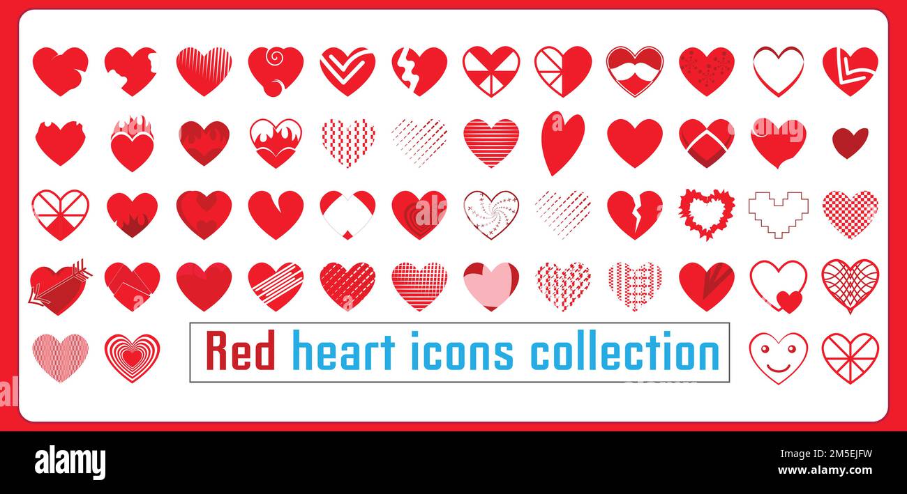 Red Heart Icons Kollektion. Verschiedene Arten von Herzenslust. Rotes Herzsymbol für Valentinstag. Stock Vektor