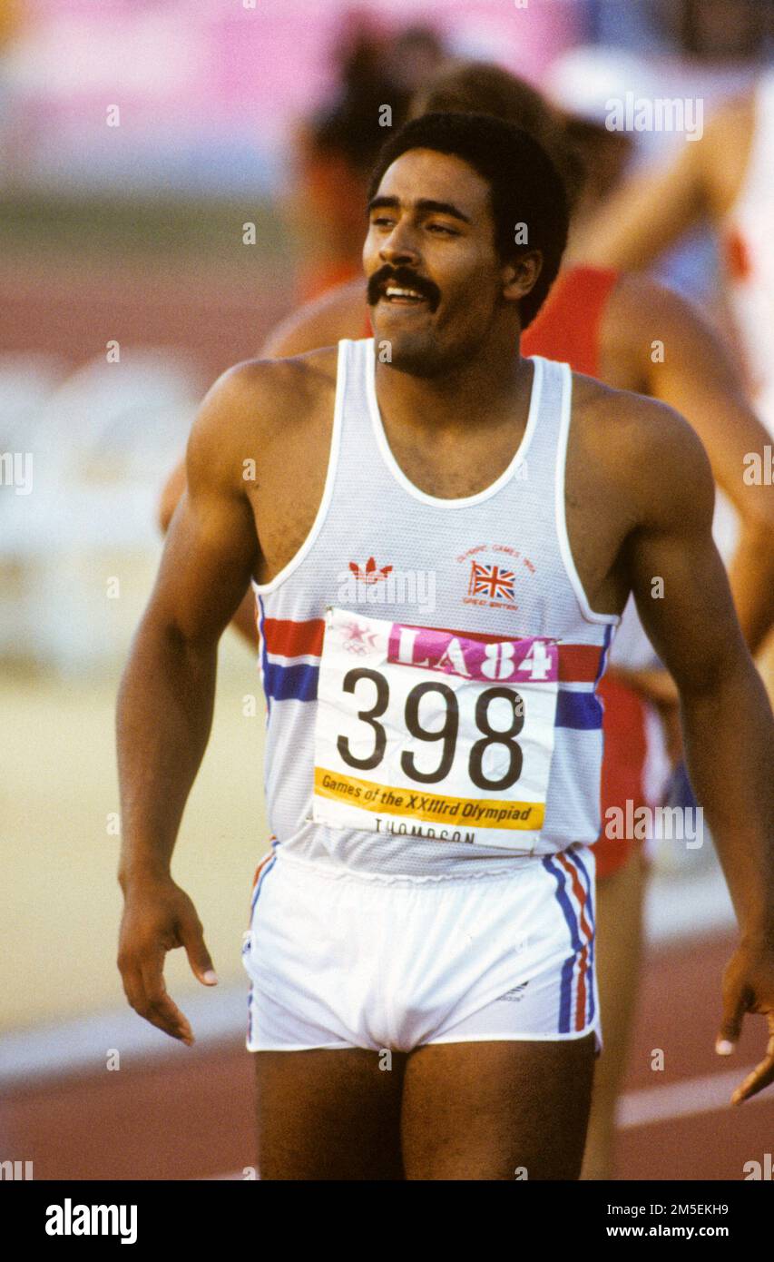 OLYMPISCHE SOMMERSPIELE in LOS ANGELES 1984DALEY THOMPSON British gewinnt Gold im Dacathlon-Athleten in LA 1984 Stockfoto