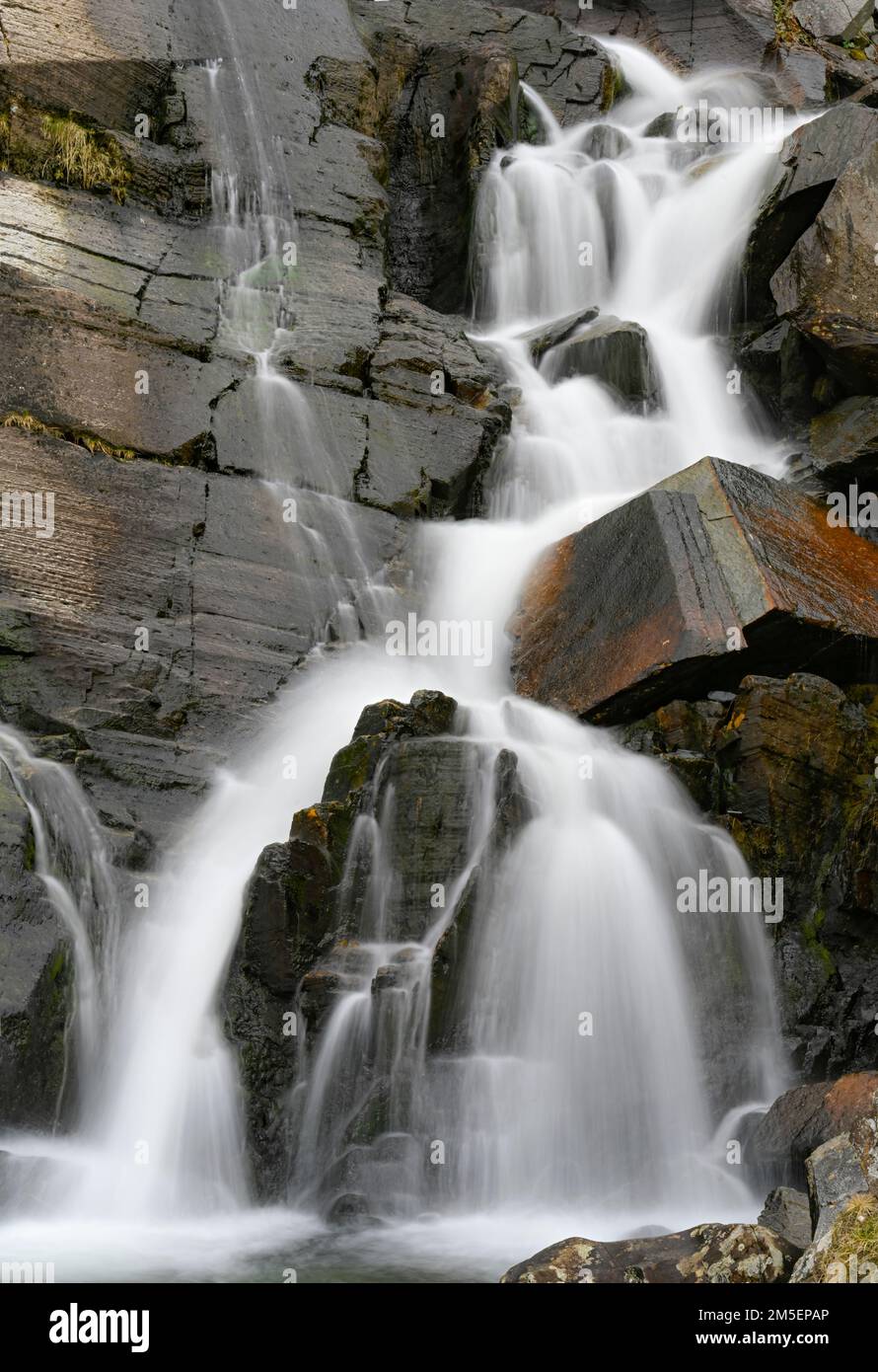 Wasserfall in Cwmorthin in Snowdonia Stockfoto