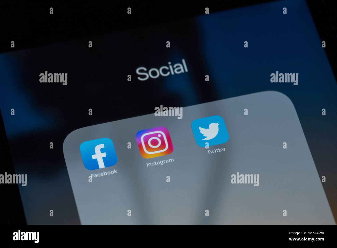 Symbole der Social Media-App – Facebook, Instagram und Twitter Stockfoto