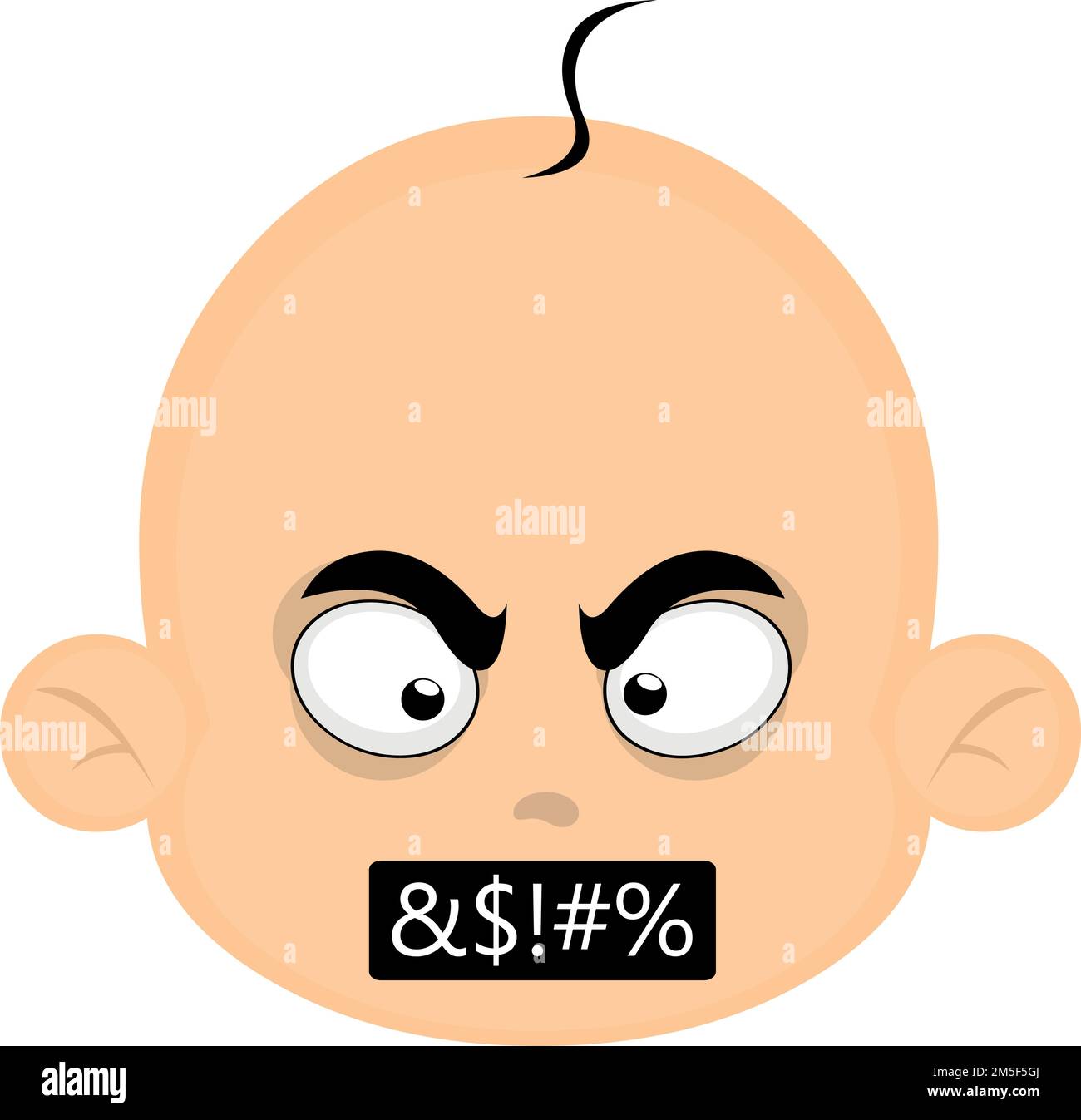 vektordarstellung eines Cartoon-Baby-Gesichts mit wütendem Ausdruck und zensierter Beleidigung Stock Vektor