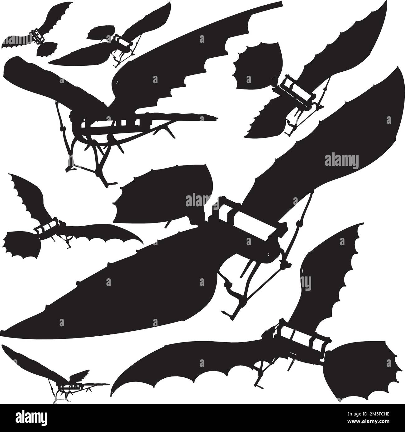 Flying Machine Leonardo da Vinci Antique Hang Glider Vector. Abbildung Auf Weißem Hintergrund. Eine Vektordarstellung Eines Gliders. Stock Vektor Flying Machine Leonardo da Vinci Antique Hang Glider Vector. Abbildung Auf Weißem Hintergrund. Eine Vektordarstellung Eines Gliders. Stock Vektor