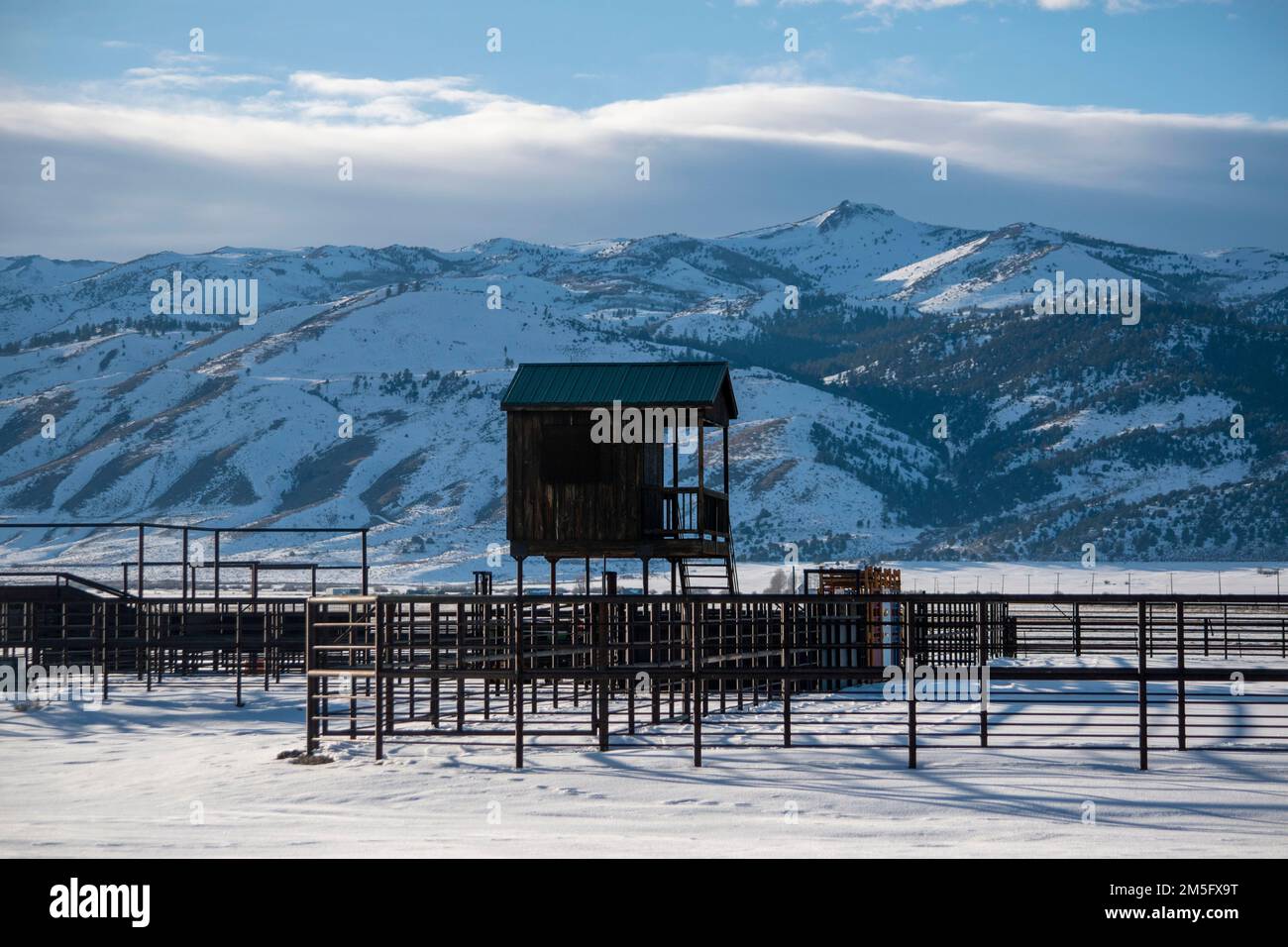 Die Stadt Bridgeport im US-Bundesstaat Mono County, Kalifornien, kann im Winter ziemlich kalt und verschneit werden. Stockfoto