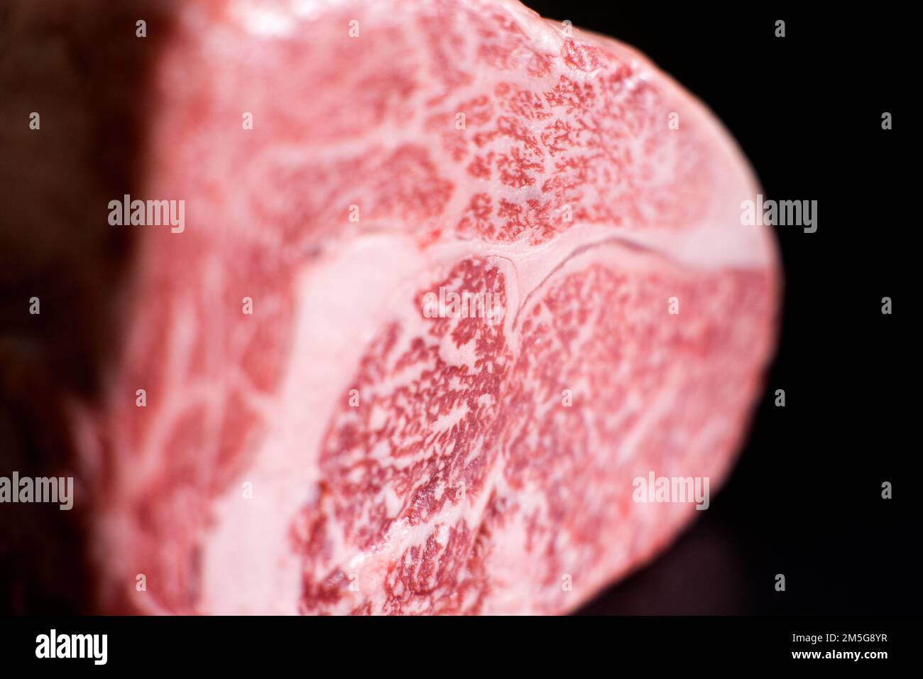 Wagyu-Steak, hochwertiges japanisches Rindfleisch. Wagyu ist der Sammelname für die vier wichtigsten japanischen Rinderrassen. Stockfoto