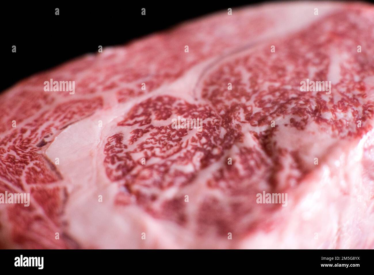 Wagyu-Steak, hochwertiges japanisches Rindfleisch. Wagyu ist der Sammelname für die vier wichtigsten japanischen Rinderrassen. Stockfoto