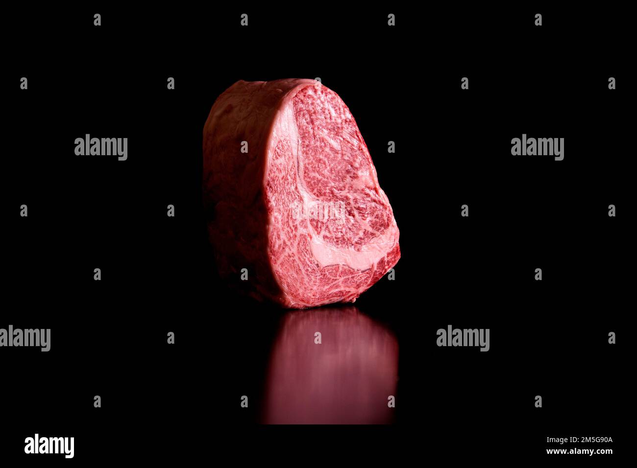 Wagyu-Steak, hochwertiges japanisches Rindfleisch. Wagyu ist der Sammelname für die vier wichtigsten japanischen Rinderrassen. Stockfoto