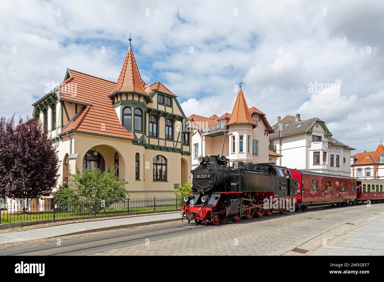 Molli Dampfeisenbahn, Stadtzentrum, Villen, Bad Doberan, Mecklenburg-Vorpommern, Deutschland Stockfoto