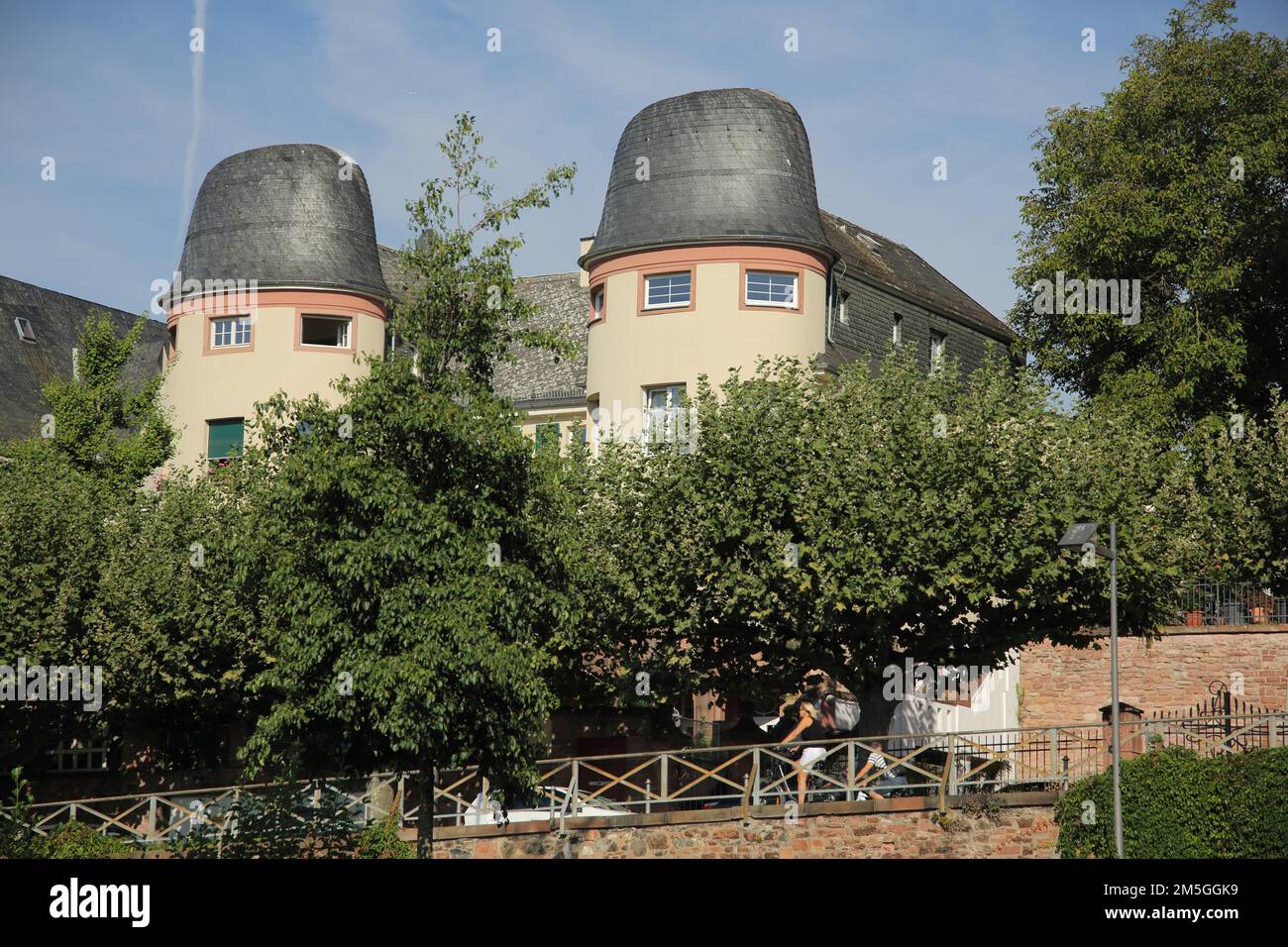 Villa mit zwei Türmen, Mainberg, Hoechst, Main, Frankfurt, Hessen, Deutschland Stockfoto