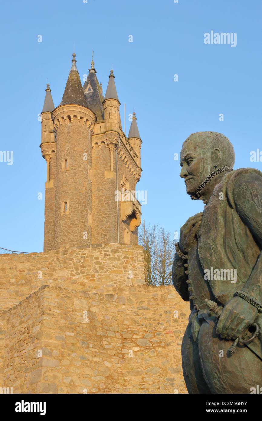 Wilhelmsturm als Wahrzeichen und Denkmal von Wilhelm I. 1533-1584, Prinz, Graf von Orange und Nassau, der Stille, Statue, Persönlichkeit, Nassau Stockfoto