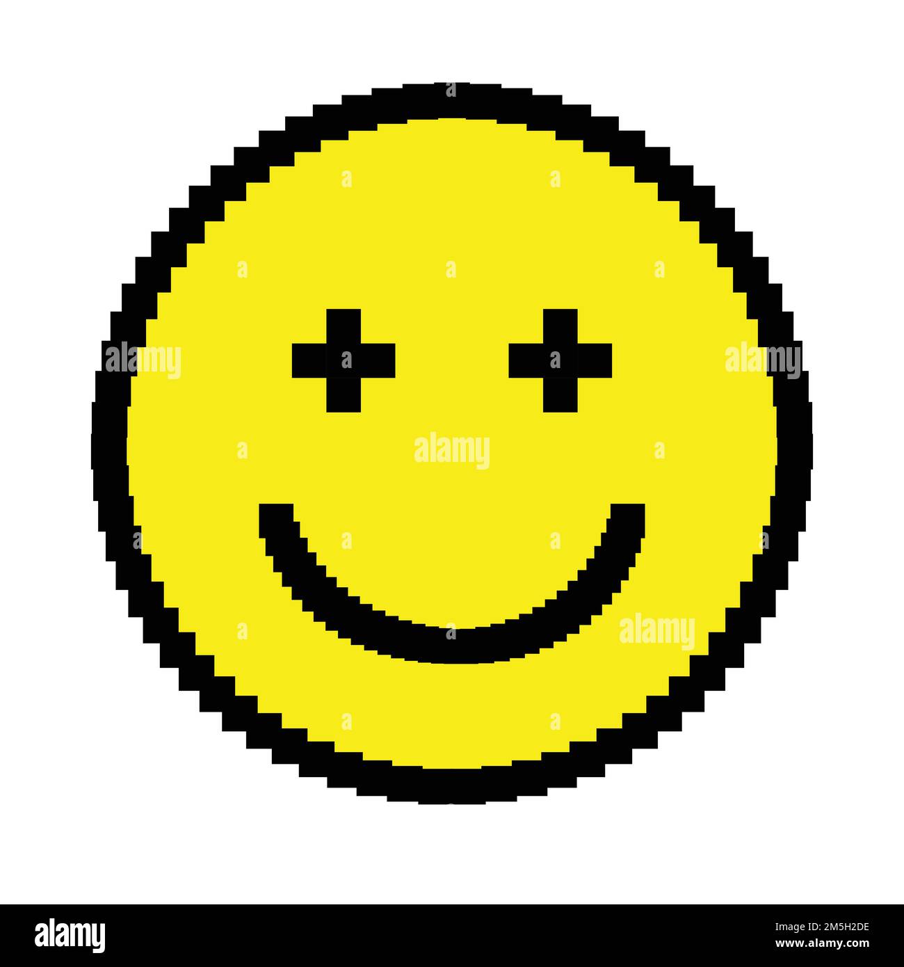 Lächelndes, pixeliges Emoticon-Symbol. Rund und fröhlich Stock Vektor