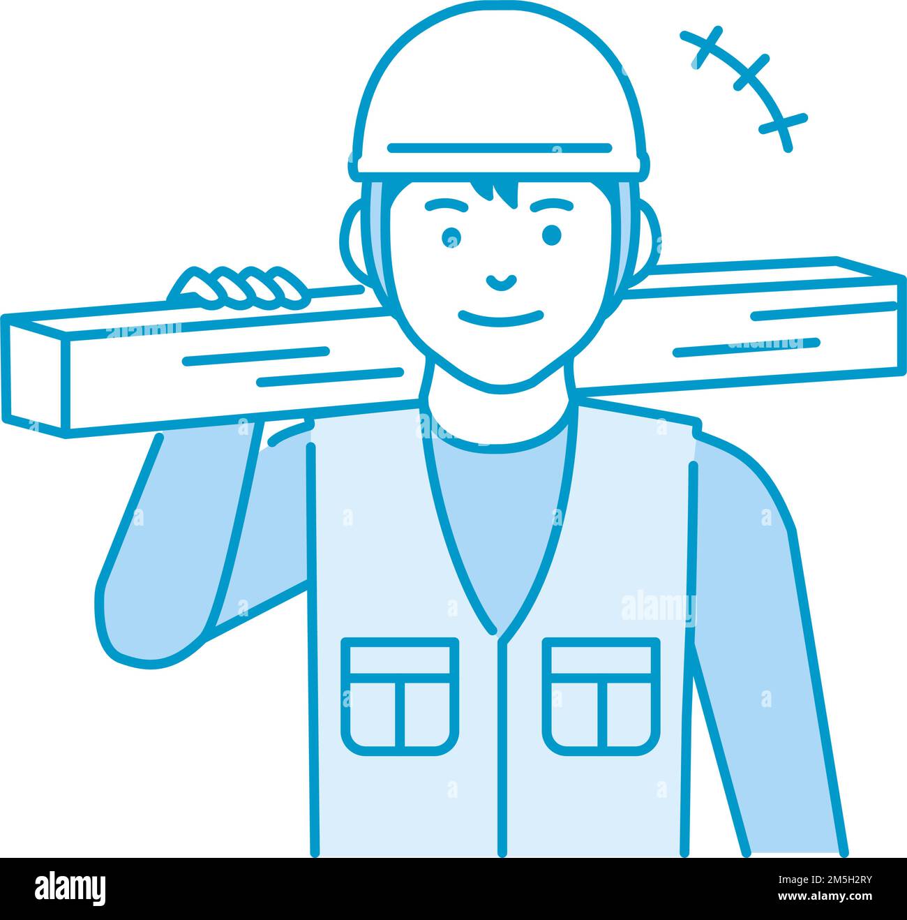 Junger asiatischer Zimmermann Vektordarstellung | Lächeln Stock Vektor