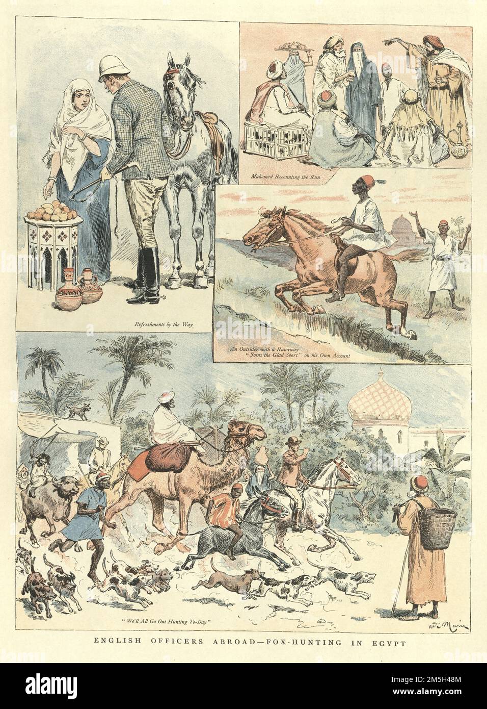 Englische Offiziere im Ausland, Fuchsjagd in Ägypten, Britisches Empire, viktorianisch, 19. Jahrhundert Stockfoto