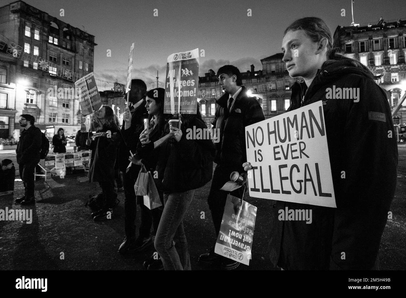 Bilder von Flüchtlingen Willkommensveranstaltung am George Square Glasgow Stockfoto