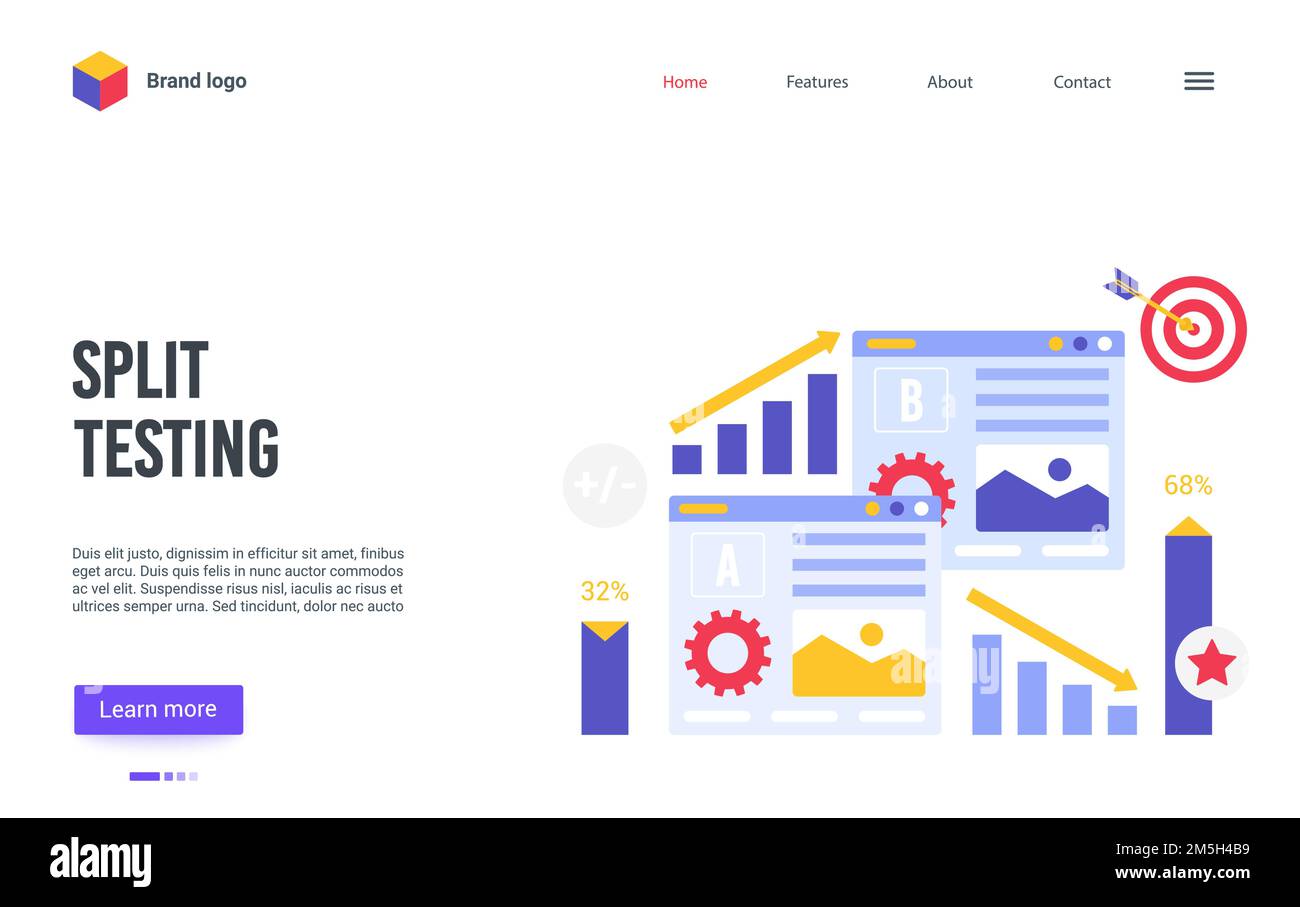 Cartoon Landing Page Website Design für Online-Service der Conversion-Rate Business-Optimierung, ab-Test, erforscht A-B-Vergleichsanalysen, wählen Stock Vektor