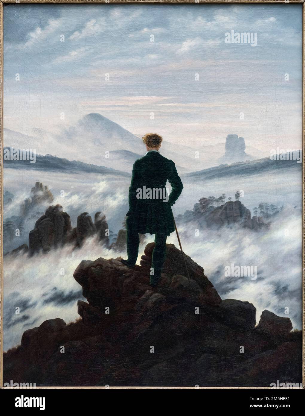 Caspar David Friedrich (1774-1840), Wanderer oberhalb des Nebelmeers, ca. 1817. Wanderer über dem Nebelmeer. Hamburger Kunsthalle. Öl auf Segeltuch, 94,8 C. Stockfoto