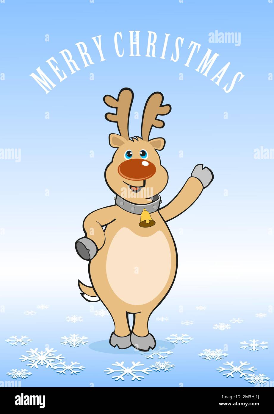 Rentiere in der Form einer Comic-Illustration. Neujahrshintergrund für Weihnachtskarte. Stock Vektor
