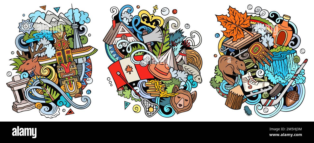 Canada Cartoon-Vektor-Doodle-Design-Set. Stock Vektor