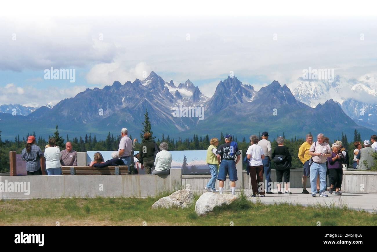 George Parks Highway Scenic Byway - Denali View South. Die South Denali Wayside ist eine der beliebtesten Haltestellen auf dem George Parks Highway. Lage: South Denali Wayside, Alaska Stockfoto