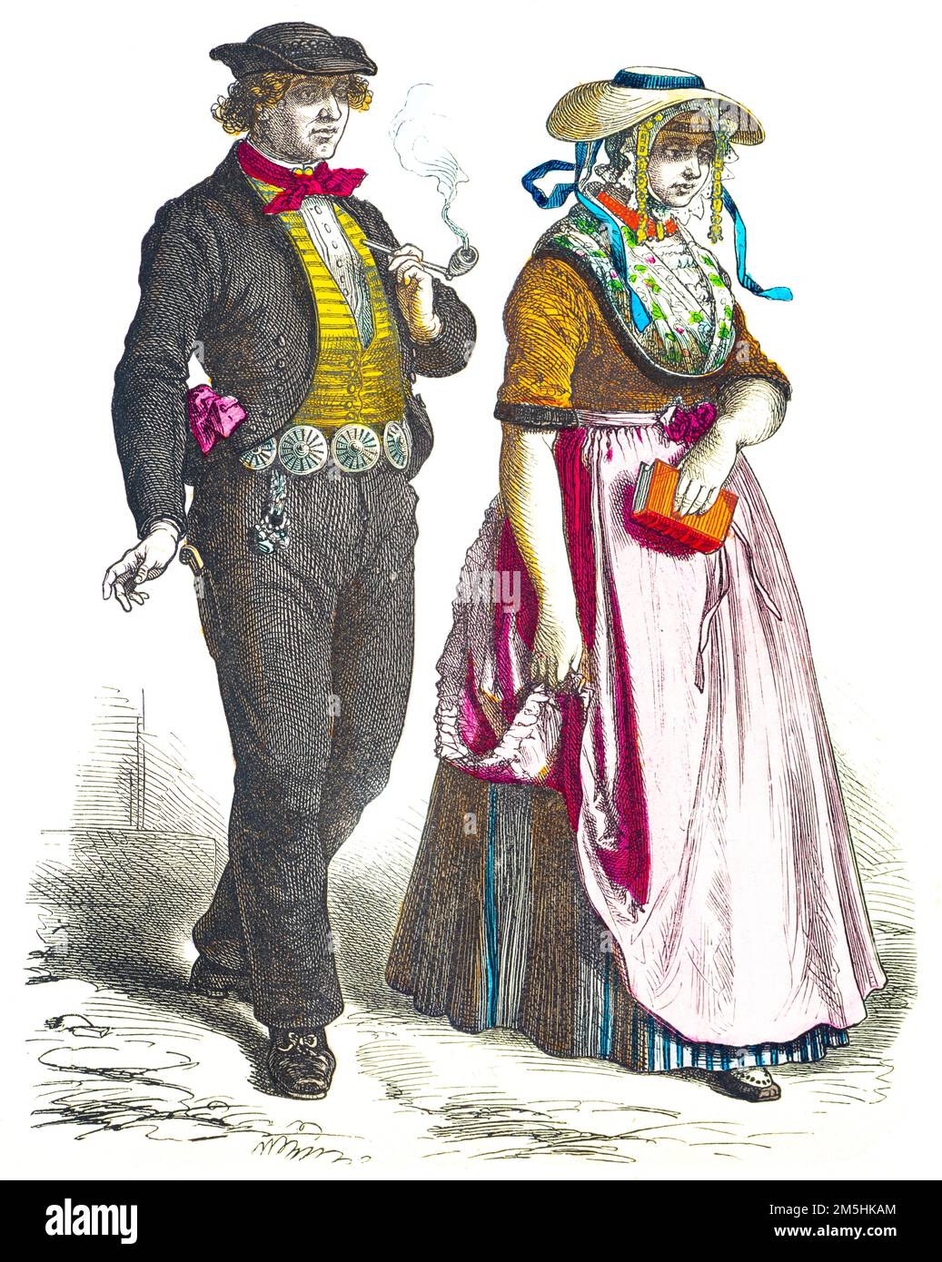 Traditionelle Kostüme der Niederlande, 19. Jahrhundert, bunte historische Illustration 1890, Münchener Bilderbogen 1890 Stockfoto