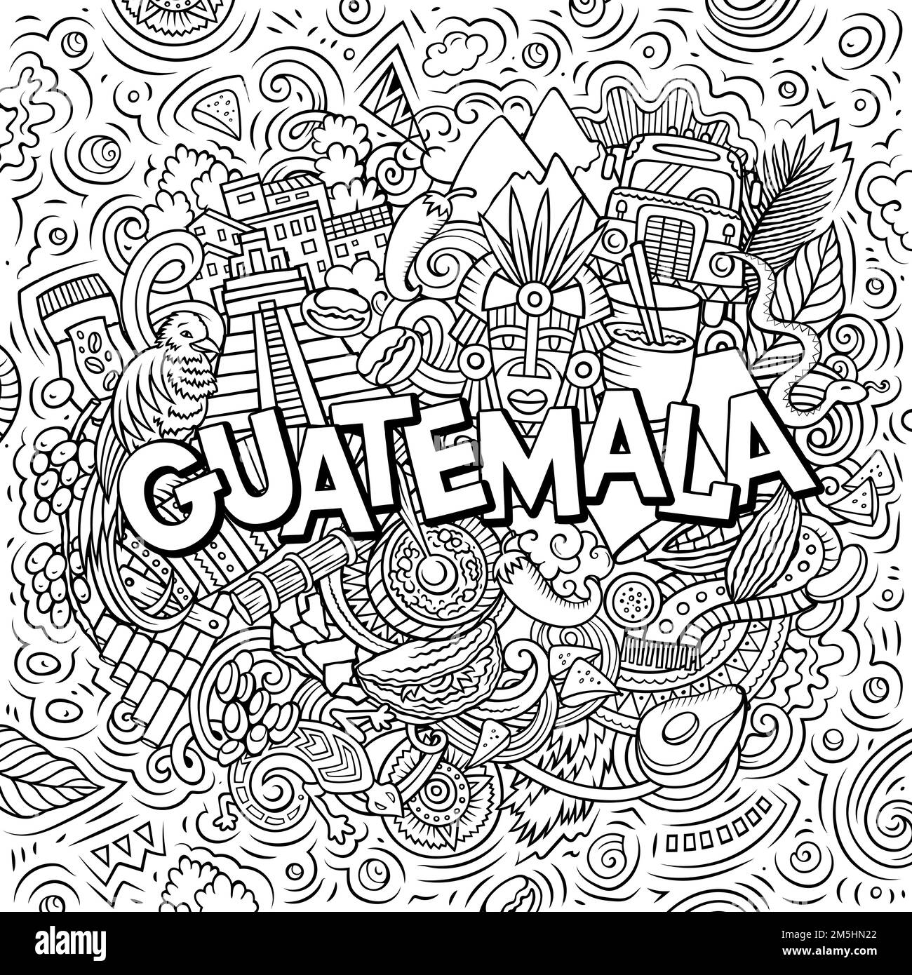 Guatemala-Zeichentrickfilm-Doodle-Illustration. Komisches Design Stock Vektor