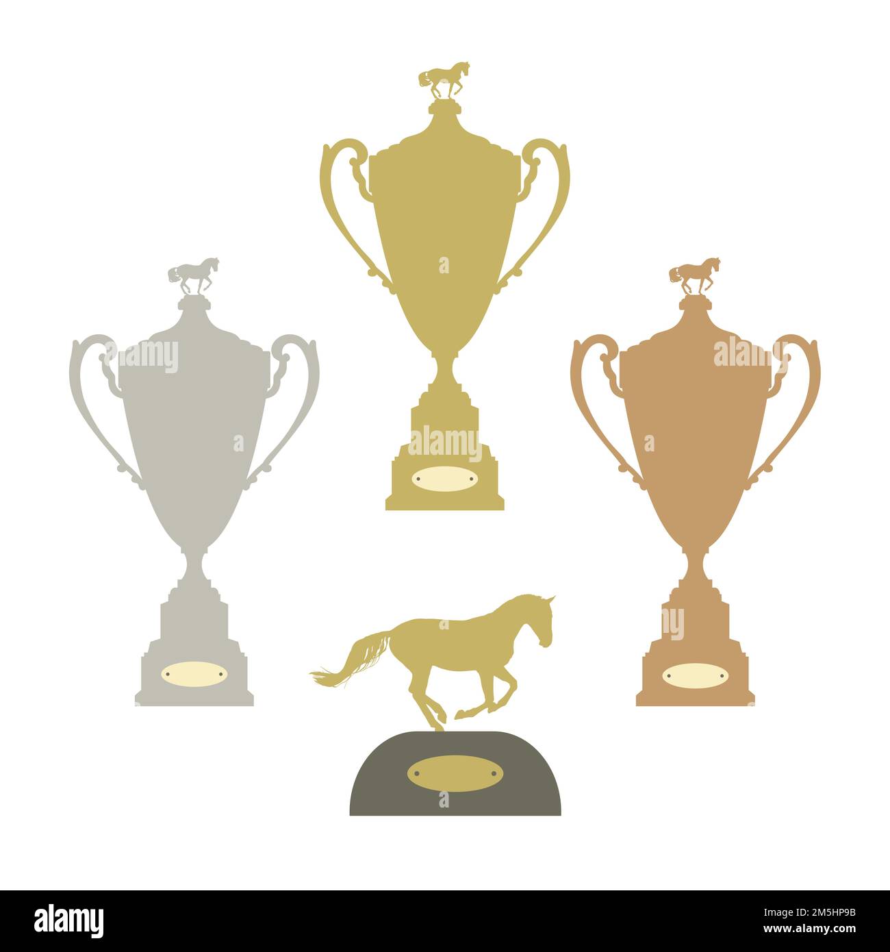 Pferdesport Gold Silber und Bronze Trophäen Vektorset Stock Vektor