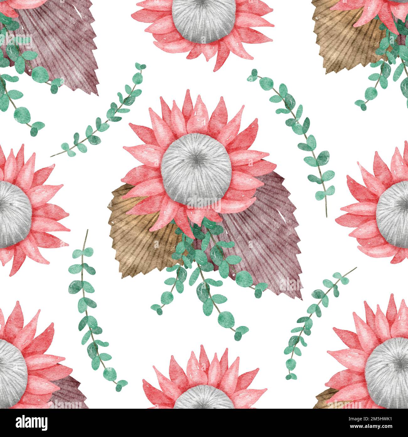 Nahtloses Muster mit Aquarell-protea-Blüten Stockfoto