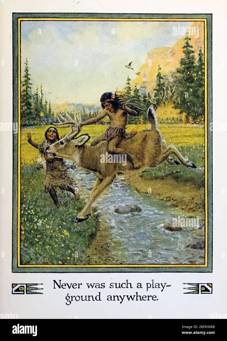 So ein Spielplatz gab es noch nie. Illustriert von John Rae aus dem Buch " American Indian Märchen " von William Trowbridge Larned, Publikationsdatum 1921 Publisher New York, P. F. Volland Stockfoto